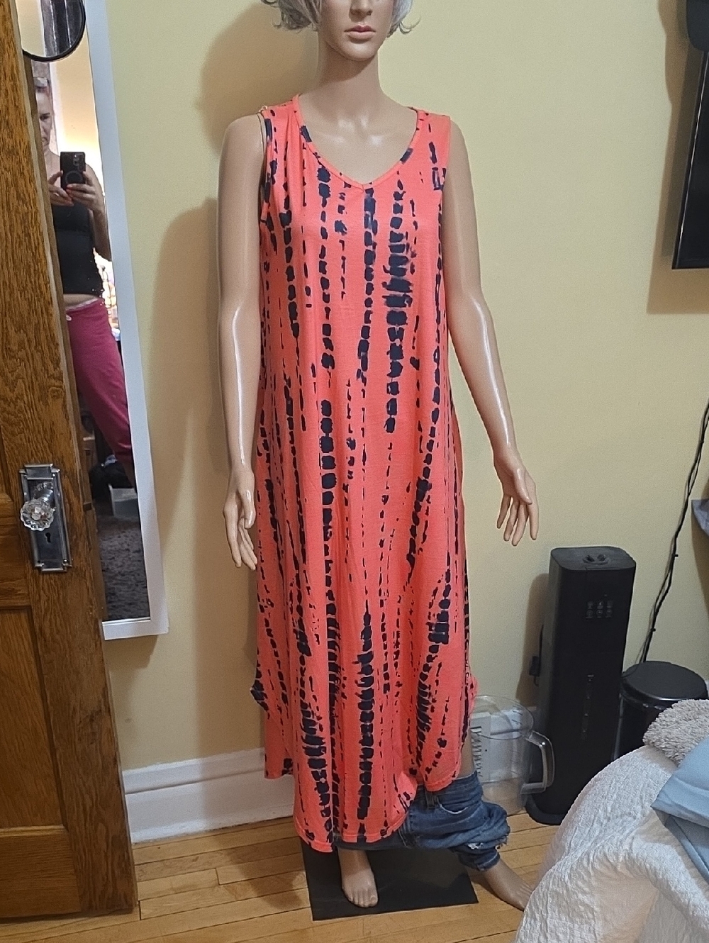 Sleeveless Coral Tie-Dye Maxi Dress